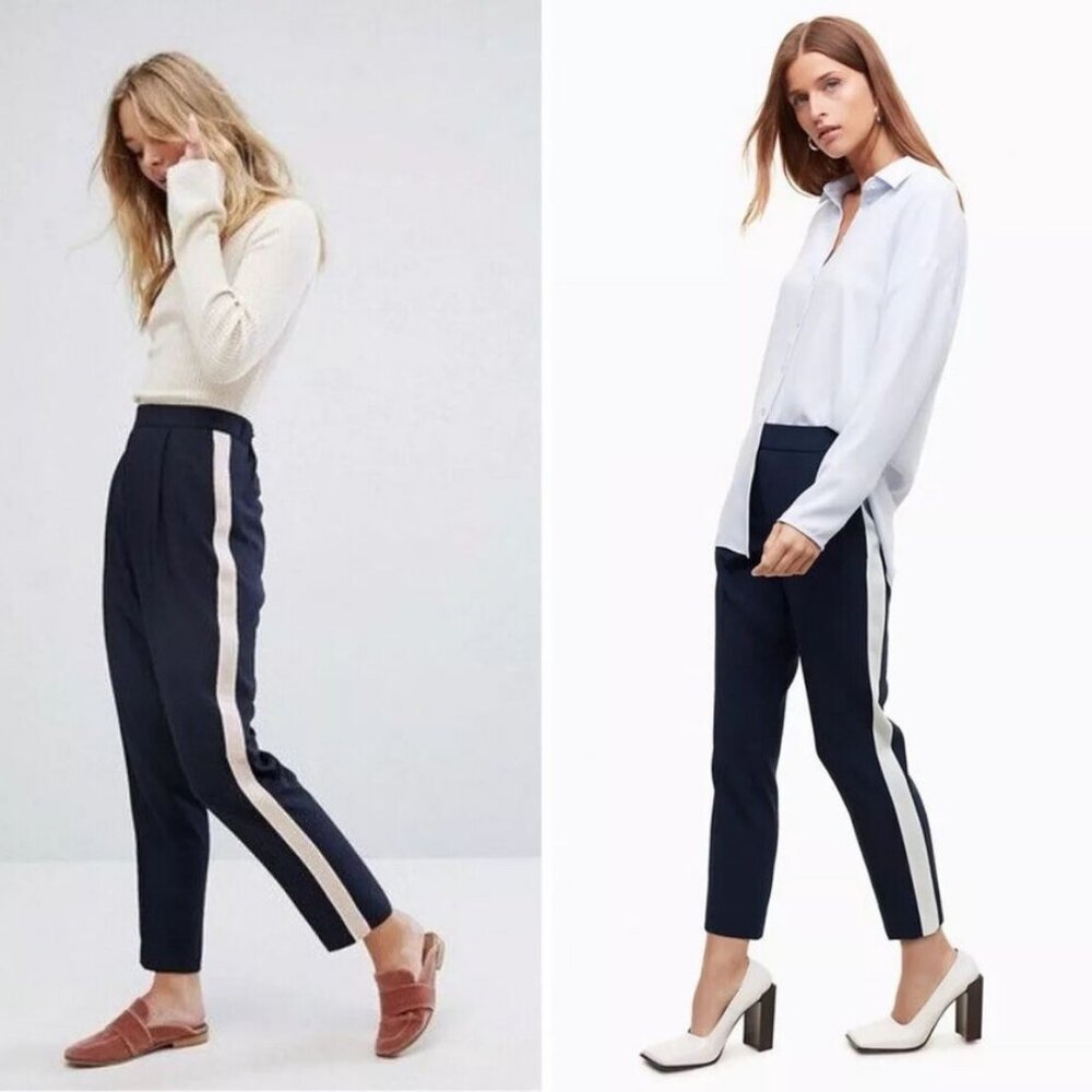 Aritzia Babaton Conan Navy White Stripe Pants Ankle Crop sz 0